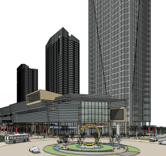现代商业街草图大师模型，商业综合体sketchup模型免费下载