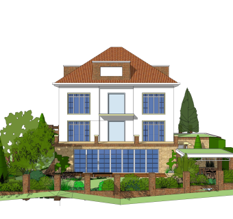 现代别墅草图大师模型下载，别墅外观sketchup模型分享