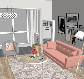 现代时尚小户型草图大师模型，家装SU模型下载
