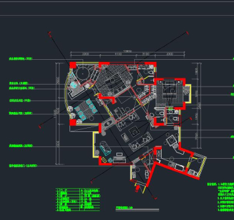 祥细客厅卧室家装户型图三居CAD，免费下载