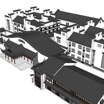 中式古镇免费su模型下载、古镇草图大师模型下载