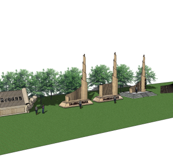中式五峰山门头雕塑草图大师模型，造型石sketchup模型免费下载