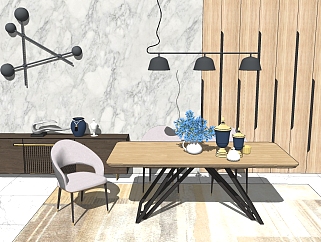 现代<em>实木</em>餐桌椅su模型，餐桌sketchup模型下载