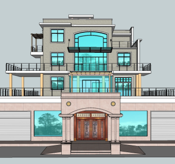 简欧独栋别墅草图大师模型，sketchup别墅su模型下载