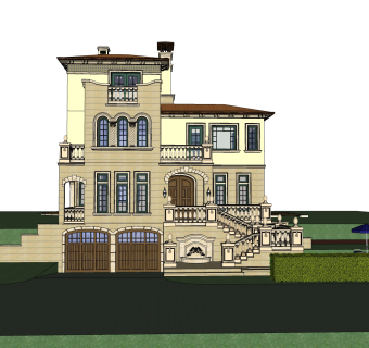 欧式别墅外观草图大师模型，SU模型免费下载