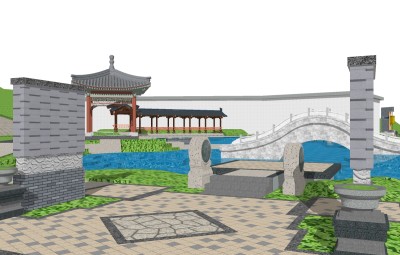 中式公园景观草图大师模型，公园景观sketchup模型免费下载