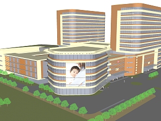 现代城市医院草图大师模型，医院sketchup模型下载