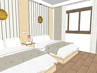 现代<em>酒店双人房</em>su模型，<em>酒店双人房</em>sketchup模型下载