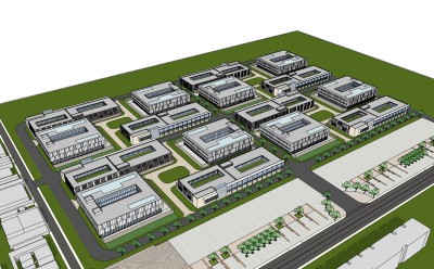 现代工业区规划草图大师模型，厂房sketchup模型免费下载