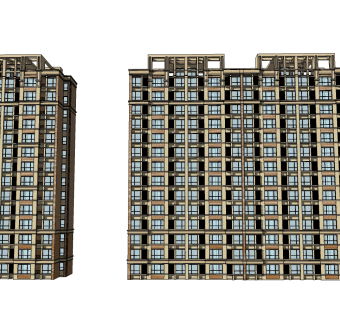 欧式高层公寓sketchup模型，公寓草图大师模型下载