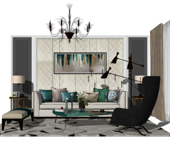 现代轻奢沙发组合草图大师模型 ，沙发组合sketchup模型下载