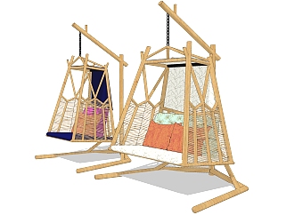 现代时尚木质吊椅草图大师模型，吊椅skp文件下载
