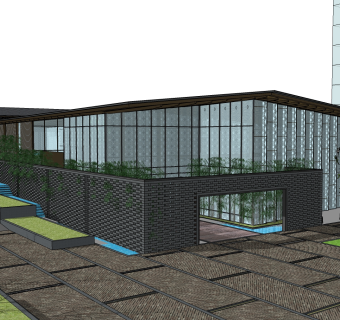 现代售楼处建筑方案草图大师模型，售楼部建筑sketchup模型免费下载