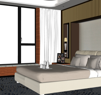 中式家装卧室su模型，卧室草图大师模型下载