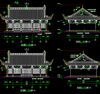 著名真武大殿复建工程建筑施工图，寺庙CAD建筑施工图下载