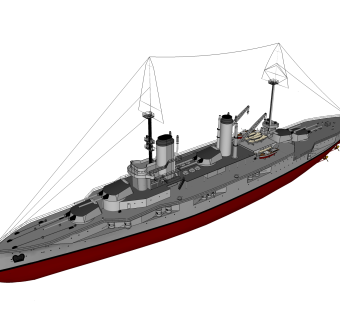 现代布列塔尼级LORRAINE洛林号战列舰草图大师模型，战列舰sketchup模型下载