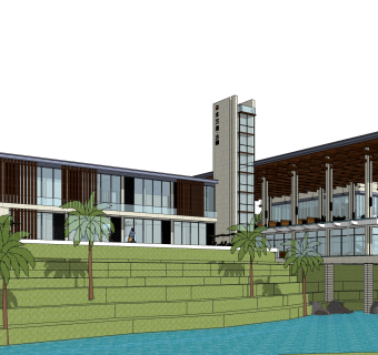 现代酒店外观草图大师模型，酒店外观sketchup模型免费下载