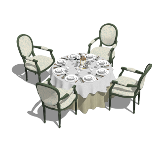 欧式餐桌椅草图大师模型，餐桌椅skb文件下载