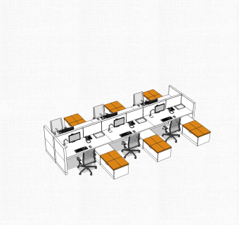现代简约办公桌su模型，办公桌草图大师模型下载
