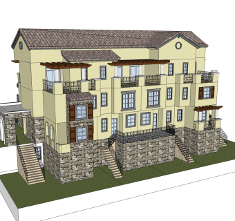 欧式联排别墅草图大师，别墅su模型下载