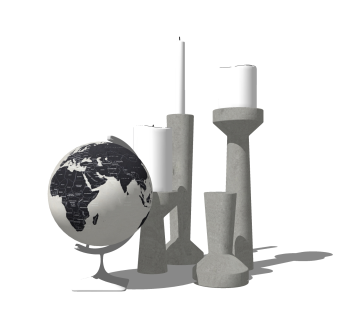地球仪水泥烛台摆件草图大师模型,现代装饰品su模型下载