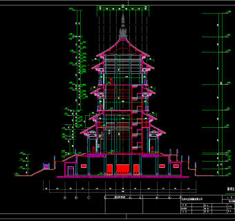 江苏省寺庙圆塔cad施工图，古塔cad建筑图纸下载