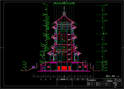 江苏省寺庙圆塔cad施工图，古塔cad建筑图纸下载