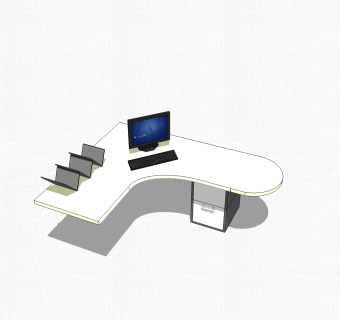 现代白色老板桌组合su模型，老板桌sketchup模型下载