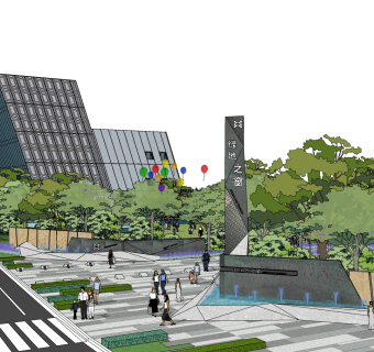 现代售楼处建筑方案草图大师模型，售楼部建筑sketchup模型免费下载