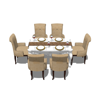 欧式餐桌椅草图大师模型，餐桌椅skb文件下载