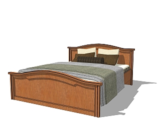 现代实木双人床免费su模型，双人床skp模型下载，