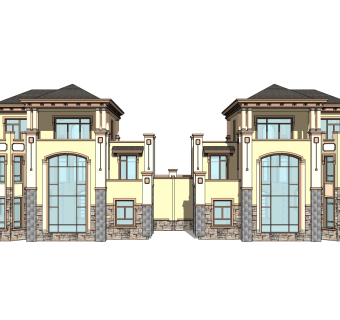 欧式连排别墅草图大师模型，别墅sketchup模型免费下载