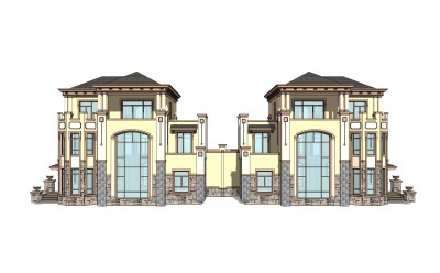 欧式连排别墅草图大师模型，别墅sketchup模型免费下载