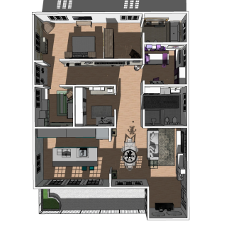 现代风格家装草图大师模型，家装sketchup模型下载