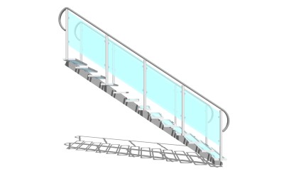 现代钢结构玻璃单跑楼梯草图大师模型，钢结构单跑楼梯sketchup模型免费下载