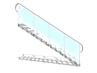 现代<em>钢</em>结构玻璃单跑楼梯草图大师模型，<em>钢</em>结构单跑楼梯...