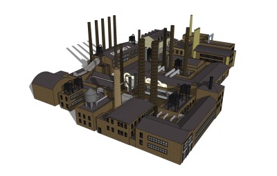 工业风工厂草图大师模型，厂房sketchup模型免费下载