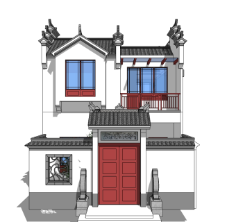 新中式别墅su模型下载、新中式别墅草图大师模型下载