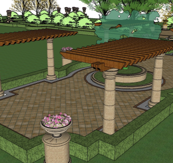 现代廊架草图大师模型，廊架SU模型下载