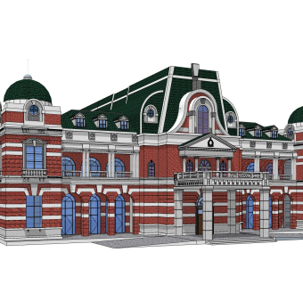 欧式酒店草图大师模型，酒店sketchup模型免费下载