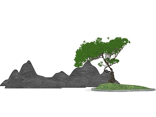 中式<em>枯山</em>水草图大师模型，造型石sketchup模型免费下载