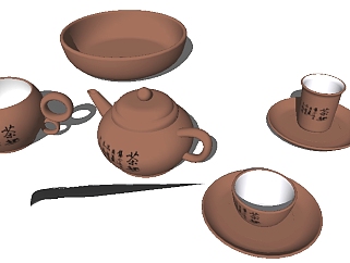 中式茶具组合草图大师模型，茶具sketchup模型