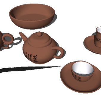 中式茶具组合草图大师模型，茶具sketchup模型