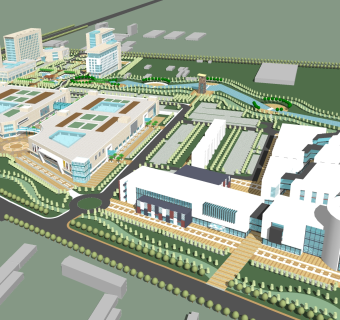 现代商业广场草图大师模型，商业综合体sketchup模型免费下载