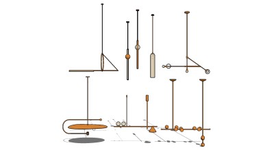 现代金属吊灯组合su模型，吊灯草图大师模型下载