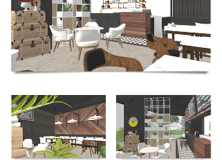 北欧风咖啡厅草图大师模型，咖啡厅sketchup模型下载