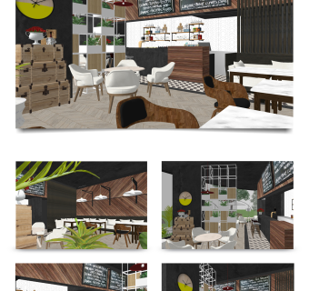 北欧风咖啡厅草图大师模型，咖啡厅sketchup模型下载