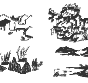 新中式水墨山水墙饰挂件su模型下载、水墨山水墙饰挂件草图大师模型下载