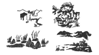 新中式水墨山水墙饰挂件su模型下载、水墨山水墙饰挂件草图大师模型下载