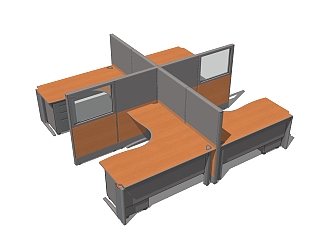  现代卡座办公桌草图大师模型，办公桌sketchup模型下载